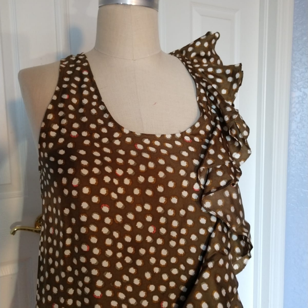 Ali Ro Silk Racerback Dress Ruffle Polka Dot